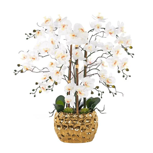Vanity Art 35.43 in. H Gold-plated Phalaenopsis Orchid Floral Arrangement in Pot