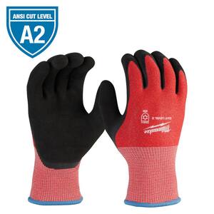 Medium Red Latex Level 2 Cut Resistant Insulated Winter Dipped Work Gloves