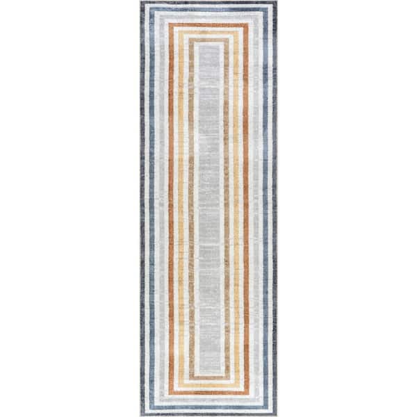 Alienor SpinClean Striped Machine Washable Area Multicolor 3 ft. x 8 ft. Indoor Runner Rug