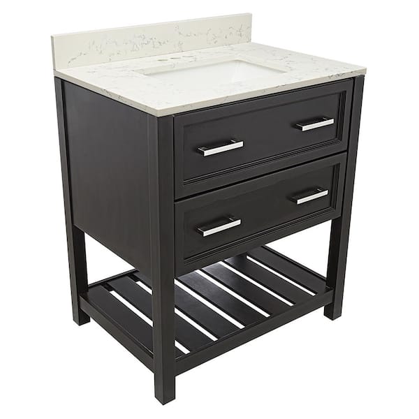 Amluxx Milan 31 in. W x 22 in. D Bath Vanity in Espresso with Quartz Stone Vanity Top in Lyra White with White Basin