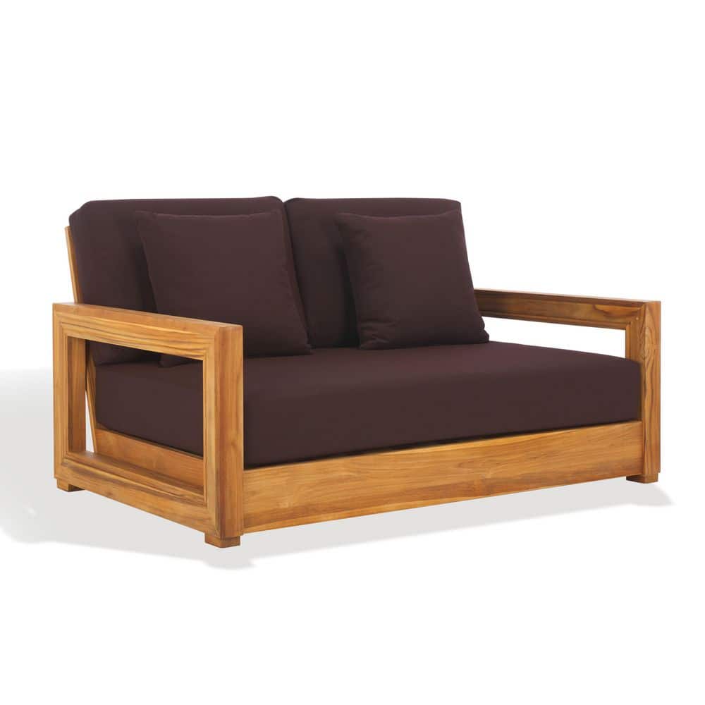 Montford 2-Person Teak Outdoor Bench with Dark Brown Cushion