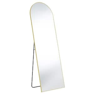 64 in. x 21 in. Full Length Arched Top Wall Mount Bathroom Vanity Mirror with Stand Aluminum Alloy Thin Frame in Gold