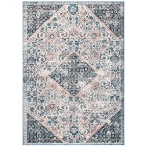 Journey Ivory/Pink 5 ft. x 8 ft. Machine Washable Floral Distressed Area Rug