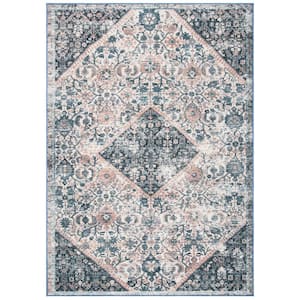 Journey Ivory/Pink 9 ft. x 12 ft. Machine Washable Floral Distressed Area Rug