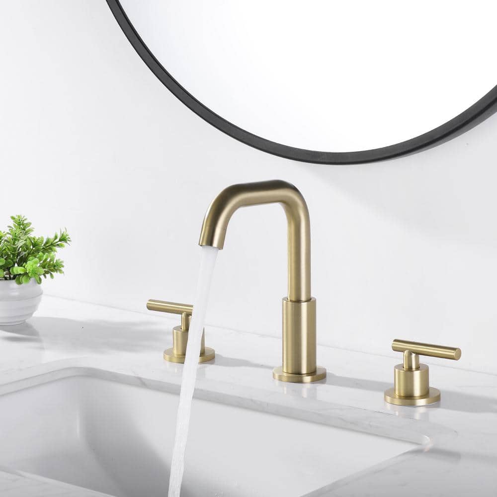 Brushed Gold Solid Brass Widespread Bathroom Faucet