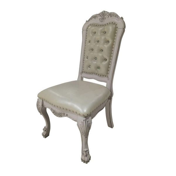 Benjara White Faux Leather Wooden Frame Dining Chair (Set of 2)