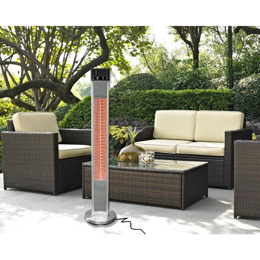Silver Freestanding Infrared Electric Outdoor Heater with Emergency Shut Off