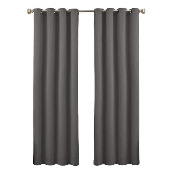 Eclipse Round & Round Grey Embossed Geo Pattern Polyester 52 in. W x 84 in. L Blackout Single Grommet Top Curtain Panel