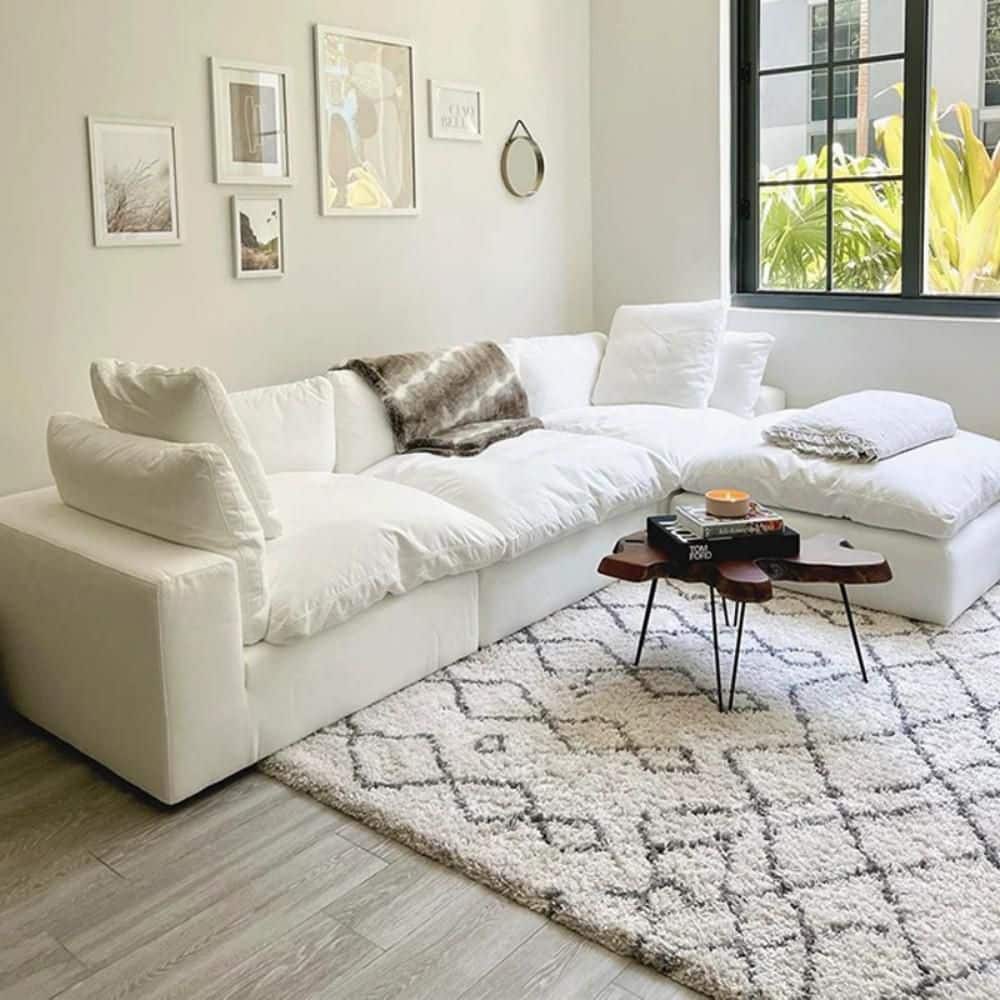 J&E Home 120.45. Square Arm Linen 4-Piece L Shaped Free