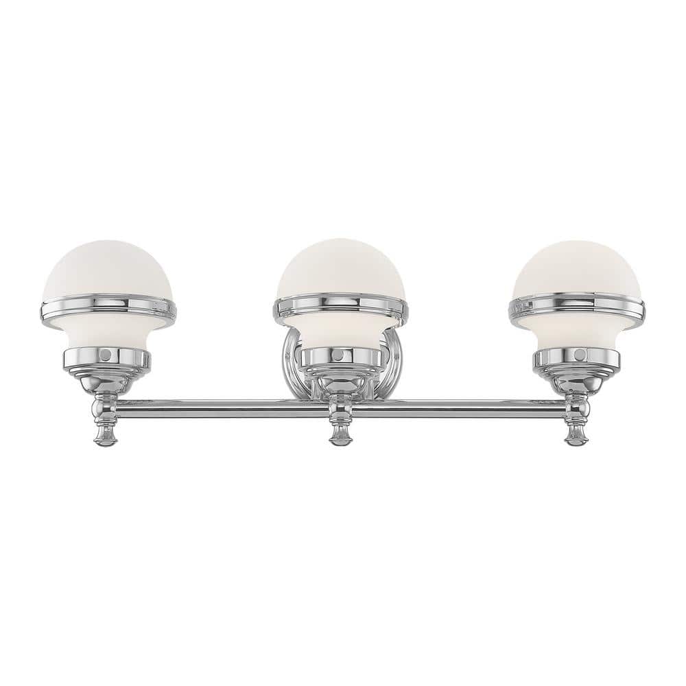 Oldwick Polished Chrome 3-Light Vanity with Satin Opal White Glass