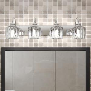 Merrin 32 in. 4-Lights Crystal Chrome Bathroom Vanity Light with Shade