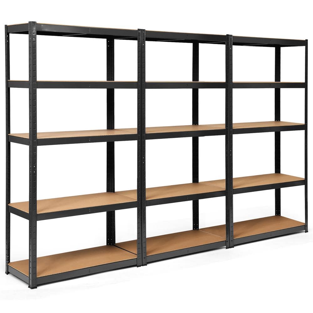 Costway 3-Piece Black 5-Tier Heavy Duty Steel Garage Storage Shelving Unit Adjustable (108 in. W x 72 in. H x 16 in. D)