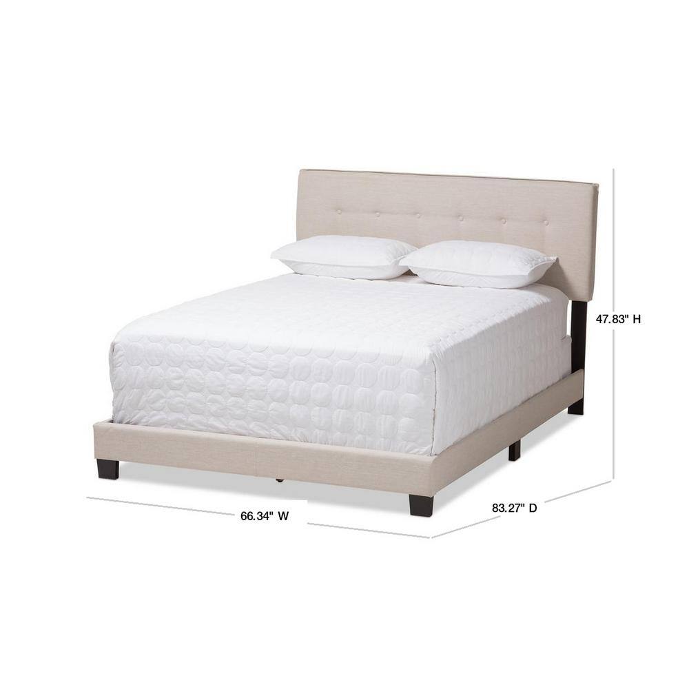 Audrey Light Beige Upholstered Queen Bed with Tufted Headboard and Drawer