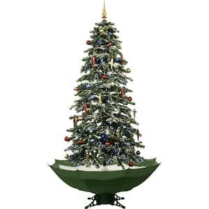 5 ft. Silvery White Prelit Artificial Christmas Tree with Music and Green Umbrella Base