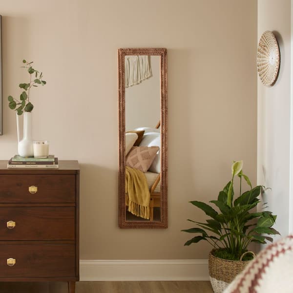 Poly Rattan Over the Door Natural Framed Mirror (13 in. W x 47 in. H)