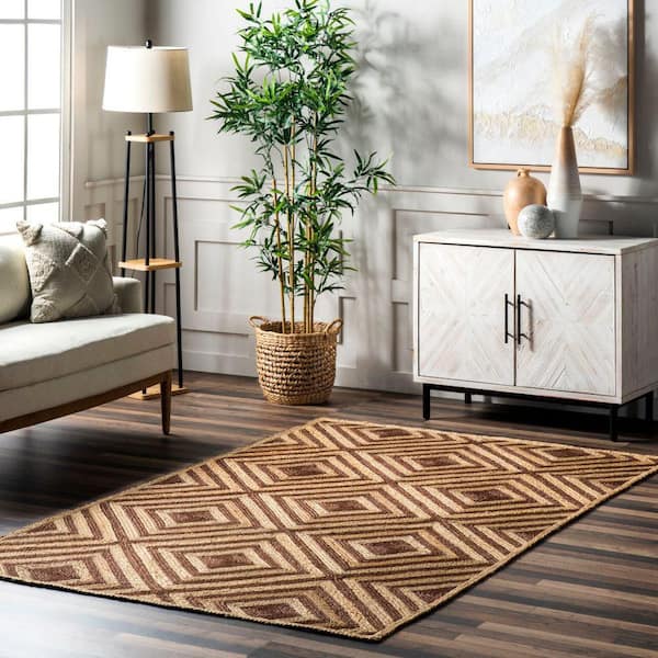 Dogwood Tiled Jute Brown 9 ft. x 12 ft. Area Rug