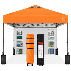 10 ft. x 10 ft. Orange Easy Setup Pop Up Canopy Portable Tent w/1-Button Push, Side Wall, Case