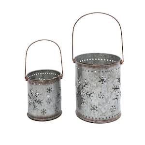Nesting Metal Galvanized Snowflake Luminaries, Large is 19.8 in. H (Including Handle) (Set of 2)