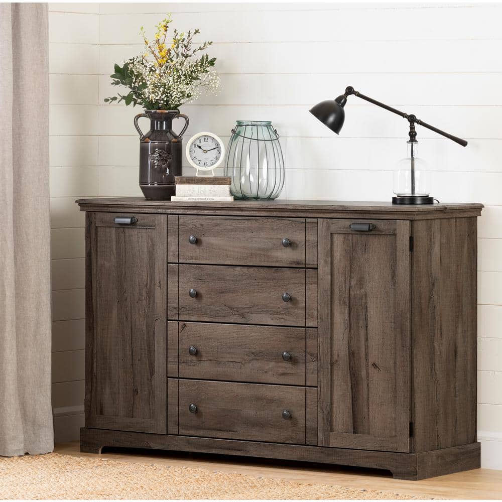 Cottage Charm Fall Oak Vertical Dresser with Deep Drawers and Shelves