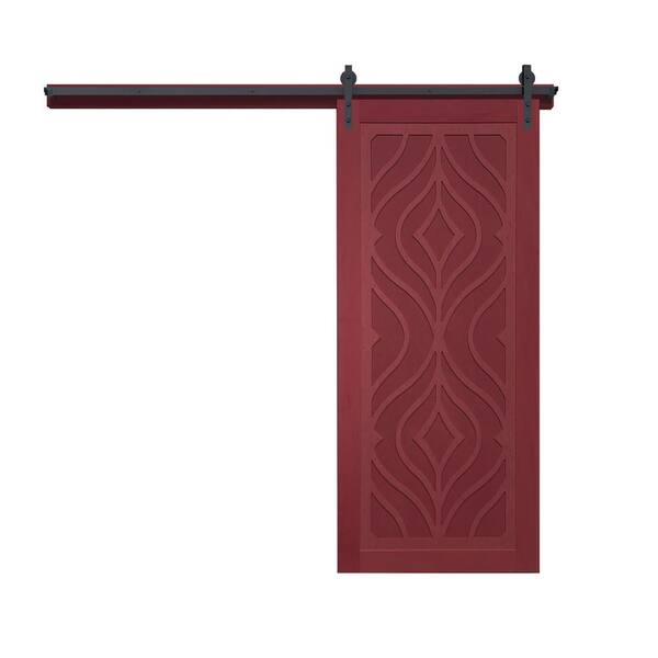 VeryCustom Zaftig Sway 36 in. x 84 in. Carmine Wood Sliding Barn Door with Hardware Kit in Black