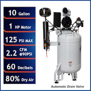 10 Gal. 1 HP Stationary Electric Air Compressor with Air Dryer and Auto Drain Valve