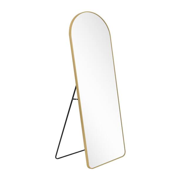 XRAMFY 20 in. W x 63 in. H Arched Gold Aluminum Alloy Framed Rounded Full Length Mirror Standing