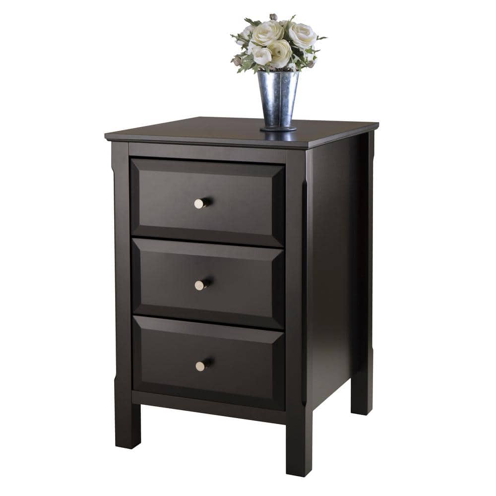 Transitional Black 3-Drawer Rectangular Nightstand
