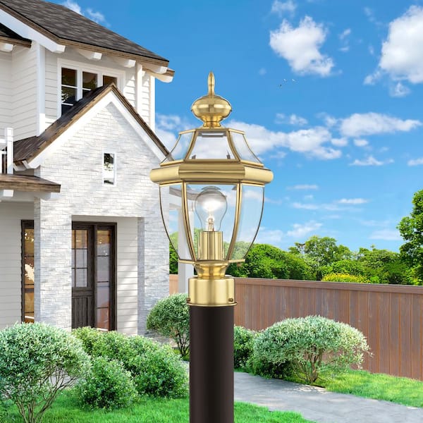 Aston 16.5 in. 1-Light Polished Brass Cast Brass Hardwired Outdoor Rust Resistant Post Light with No Bulbs Included