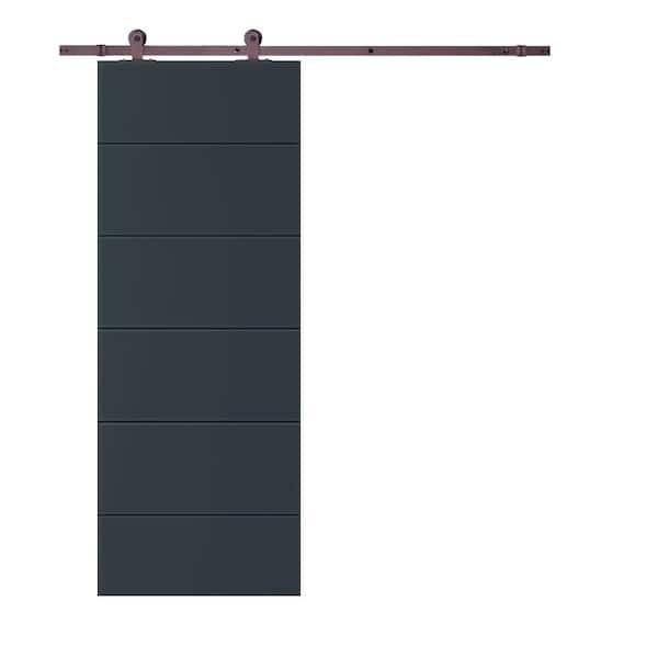 CALHOME Modern Classic 30 in. x 96 in. Charcoal Gray Stained Composite MDF Paneled Sliding Barn Door with Hardware Kit