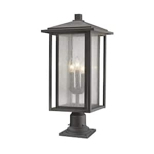 Aspen 1-Light Oil Rubbed Bronze 24.5 in. Aluminum Outdoor Pier Mount Light with Clear Seedy Glass and Circular Fitter