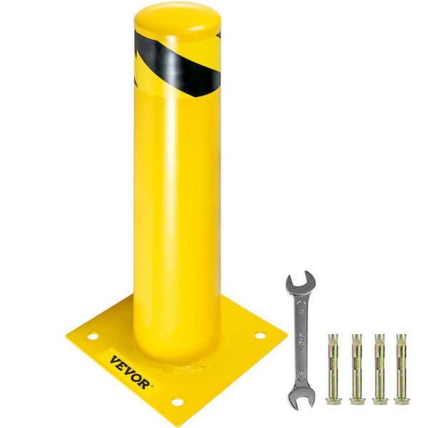 VEVOR 24 in. H x 4.5 in. Dia Safety Bollard Yellow Steel Safety Barrier with 4-Free Anchor Bolts for Traffic-Sensitive Area