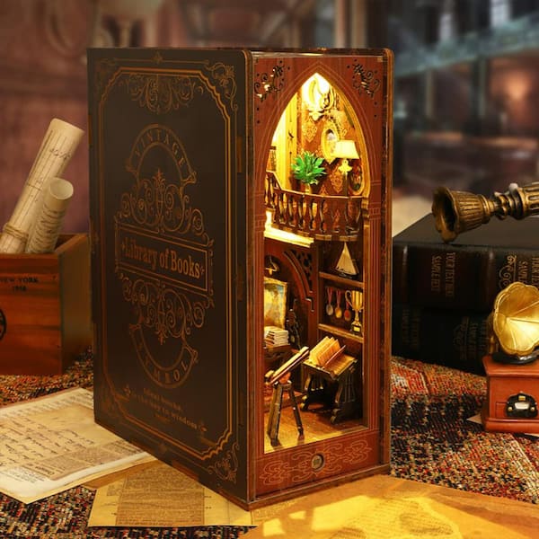 3D Wooden Puzzle Bookends, DIY Book Nook Kit, Magic Book House Model  Building Kit Insert Decor with Sensor Light, Stand Bookshelf for Home  Decorative Books Ornaments (Detective Famous Agency), For USA 🇺🇸