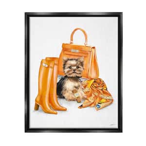 Orange Yorkie Puppy Dog Fashion Purse Accessories by Ziwei Li Floater Frame Animal Wall Art Print 31 in. x 25 in.
