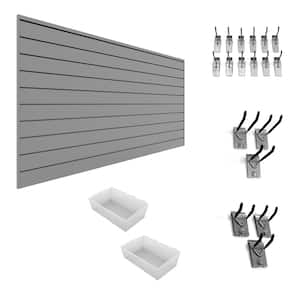 96 in. H x 48 in. W PVC Slat Wall Panel Set Light Gray Organizer Bundle (1-Panel Pack 20-Accessory Pack)