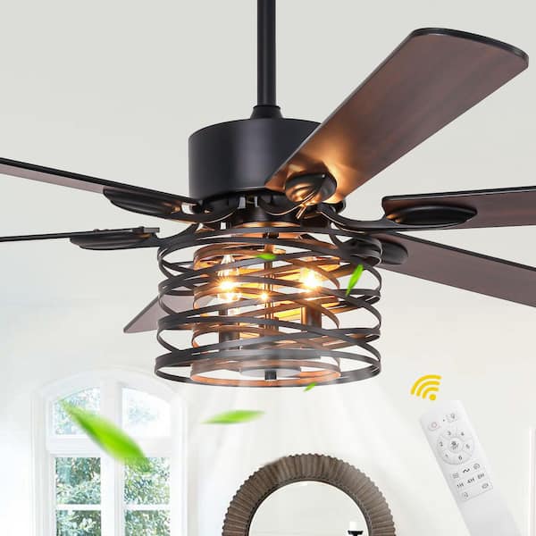 Arthur 65in. Matte Black 3-Light Modern Industrial Ceiling Fan with Light, 6-Speed Reversible Quiet Ceiling Fan W/Remote