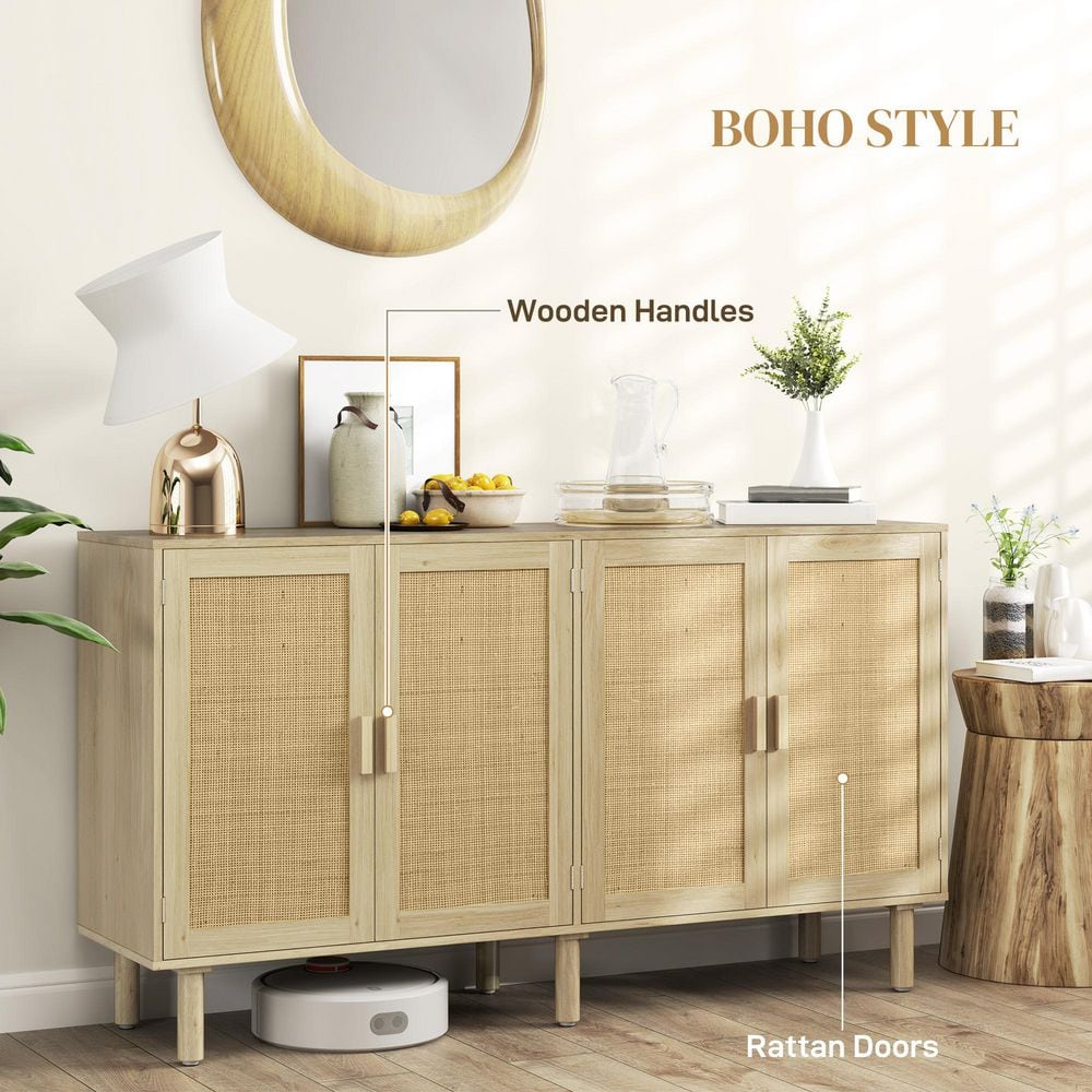 Oak Bohemian Sideboard with Rattan Doors and Shelves