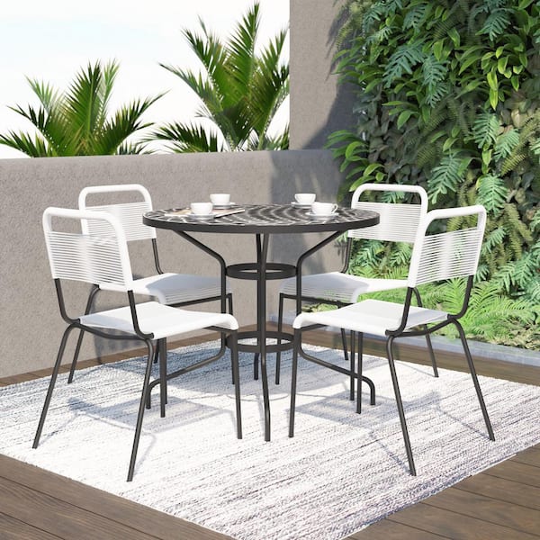 TK CLASSICS 5-Piece Steel Outdoor Dining Set with White Rope
