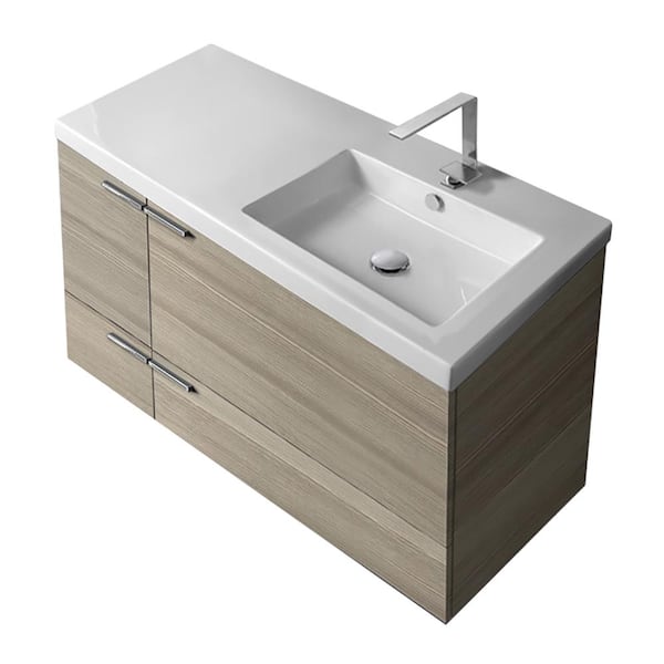 Nameeks New Space 39 in. W x 17.7 in. D x 23.8 in. H Bathroom Vanity in Larch Canapa with Ceramic Vanity Top and Basin in White