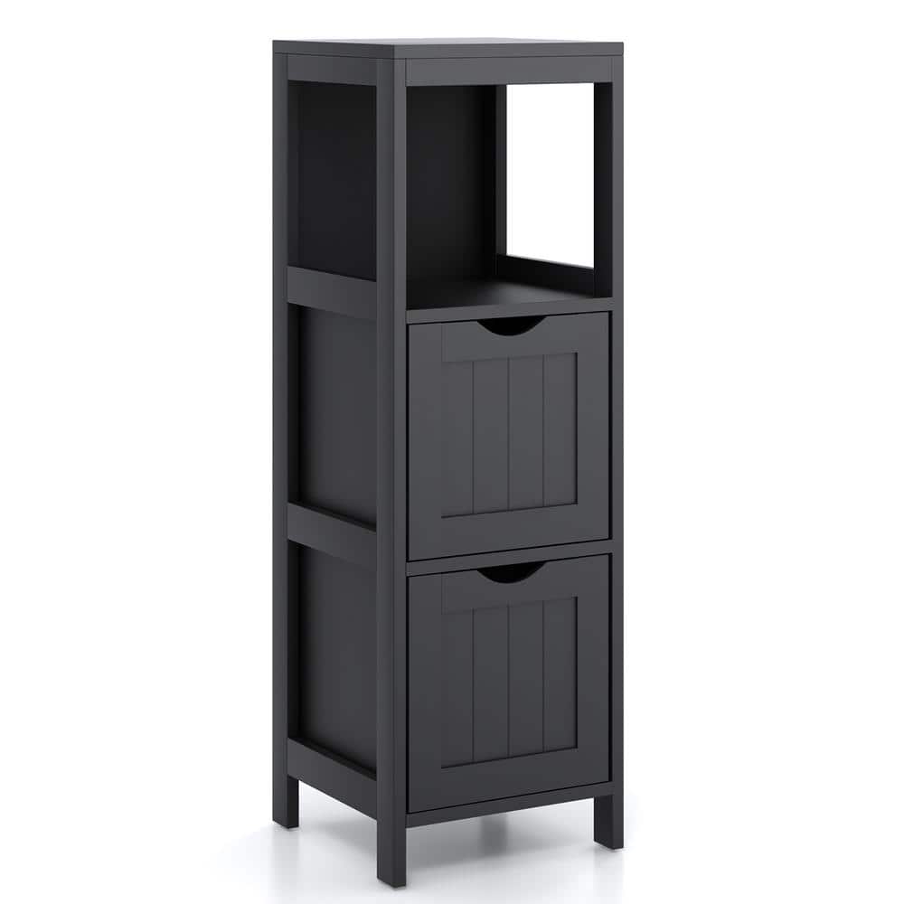 Costway Black Bathroom Floor Cabinet Side Wooden Storage Organizer with ...