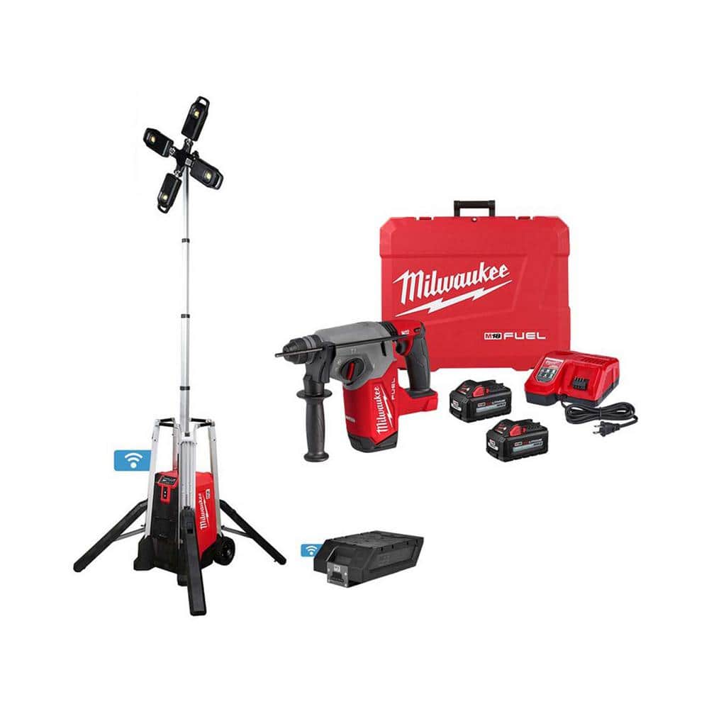 Milwaukee MX FUEL ROCKET Tower Light/Charger Kit with M18 FUEL in.  Cordless SDS-Plus Rotary Hammer Kit MXF041-1XC-2912-22 The Home Depot