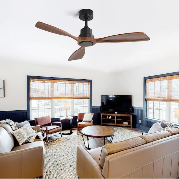 48 in. Indoor/Outdoor Black Downrod Wood Ceiling Fan without Lights, Remote Control and 6-Speed DC Motor