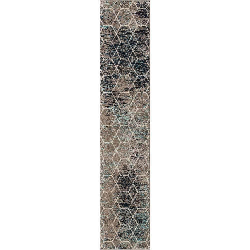 Trellis Frieze Collection Area Rug - Geometric (2 ft.  x 10 ft. Runner Blue Multi/Ivory) price history on PriceWatchPro