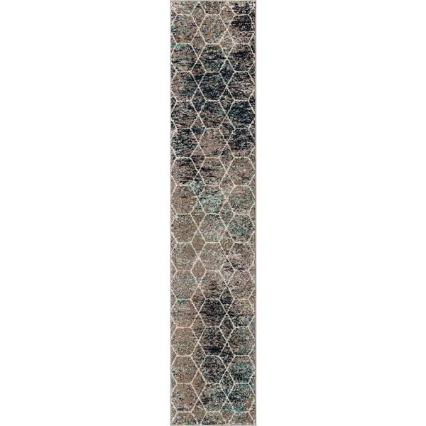 Trellis Frieze Collection Area Rug - Geometric (2 ft.  x 10 ft. Runner Blue Multi/Ivory)