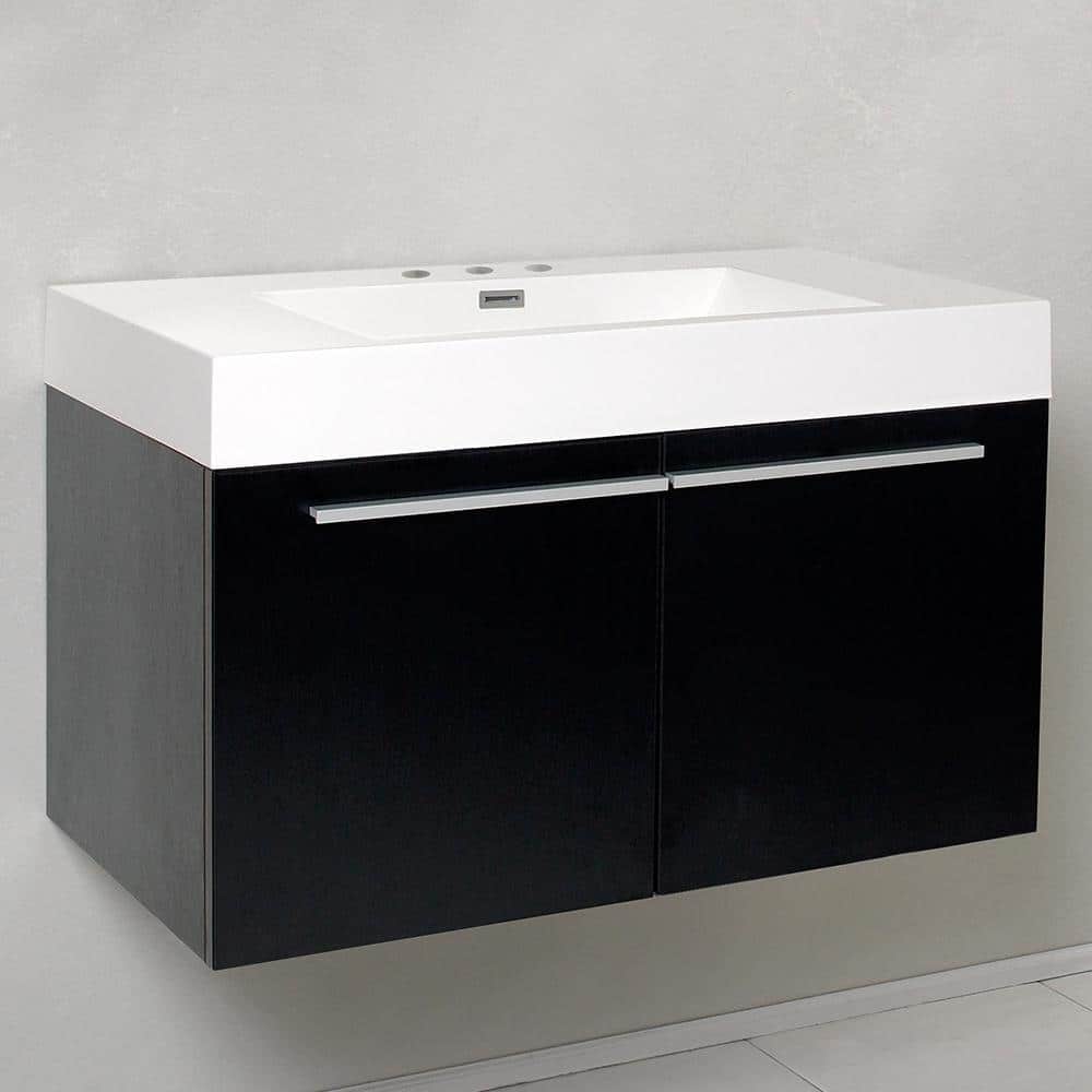 Sleek Black 35" Modern Wall-Mounted Vanity with Integrated Sink
