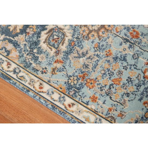 Bohemian 9 ft. X 12 ft. Navy Border, Floral, Oriental Area Rug