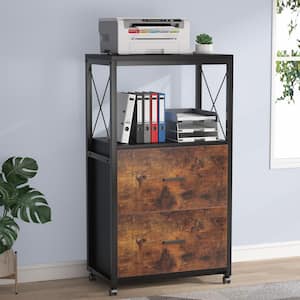 Frances 43.3 in. Black and Brown Vertical Rolling File Cabinet, Industrial Filing Cabinet with 2-Large-Drawer