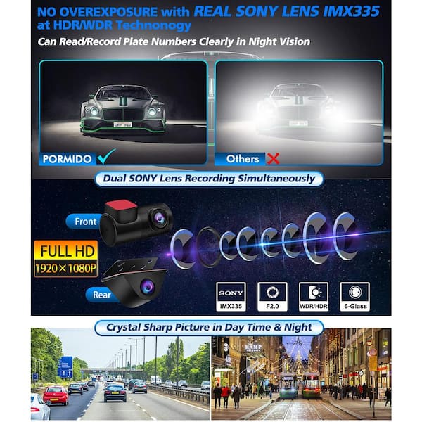 Ahfiwaso HD 12 in. Mirror Dash Cam Dual Lens Touch Screen with 
