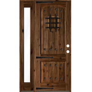 44 in. x 96 in. Mediterranean Knotty Alder Left-Hand/Inswing Clear Glass Provincial Stain Wood Prehung Front Door