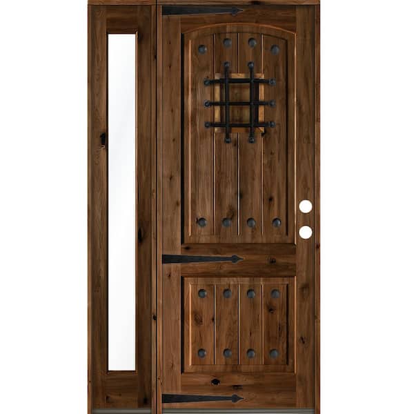 Krosswood Doors 44 in. x 96 in. Mediterranean Knotty Alder Left-Hand/Inswing Clear Glass Provincial Stain Wood Prehung Front Door