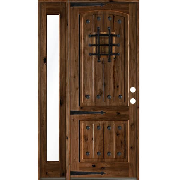 Krosswood Doors 62 in. x 96 in. Mediterranean Knotty Alder Left-Hand/Inswing Clear Glass Provincial Stain Wood Prehung Front Door